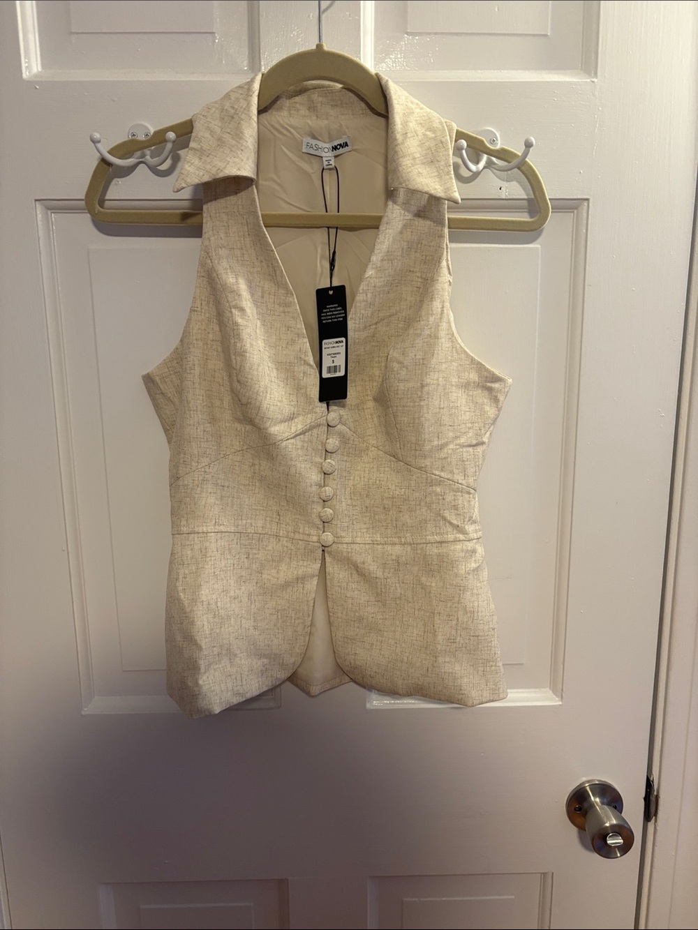 Fashion Nova Cream Button-Front Tailored Vest